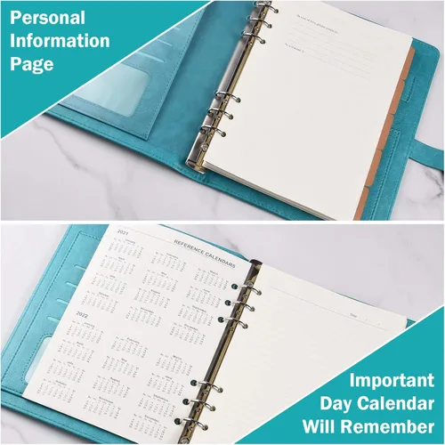 Miniatura 6 de Cuaderno de diario, planificador organizador de carpetas rellenables, cuaderno de escritura de negocios de cuero para mujeres y hombres, diario