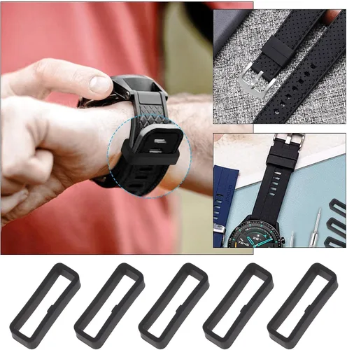 Miniatura 4 de 10 x 22/0.945 in Smartwatch Correa Anillo Keeper Correa de reloj Negro Soporte de anillo Banda de reloj Correa de repuesto de silicona para reloj