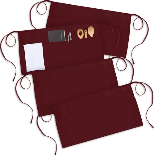 Miniatura 5 de Utopia Wear Paquete de 4 delantales con 3 bolsillos, delantal de cintura para camarera, 12 pulgadas