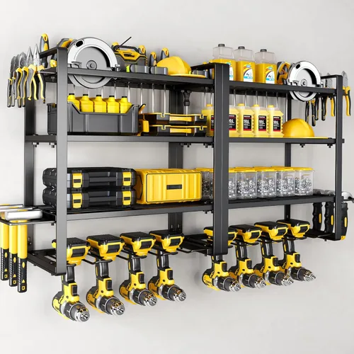 Miniatura 6 de Organizador de Herramientas Eléctricas para Montaje en Pared - Capacidad de Carga de 400 Libras, Estante de Almacenamiento de 4 Niveles con 8