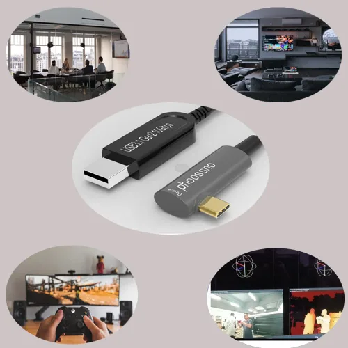 Miniatura 4 de Cable de extensión USB A a C de fibra óptica USB 3.2 Gen2 10Gbps 10M 33 pies en ángulo recto compatible con Microsoft Azure Logitech Aver Vaddio