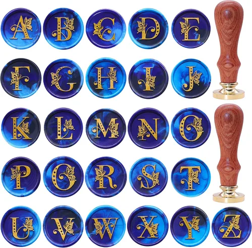 Miniatura 2 de SWANGSA Kit de sellos de cera del alfabeto, diseño de mariposa vintage, 26 letras A-Z con 2 asas de madera, kit de regalo para invitación de boda