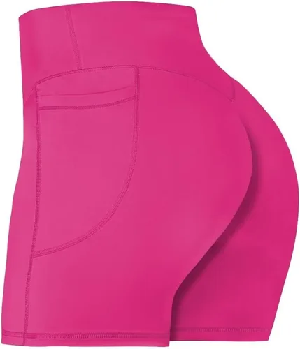 Sunzel - Pantalones cortos de ciclista sin costura frontal para mujer con bolsillos, para yoga, entrenamiento, gimnasio con control de abdomen
