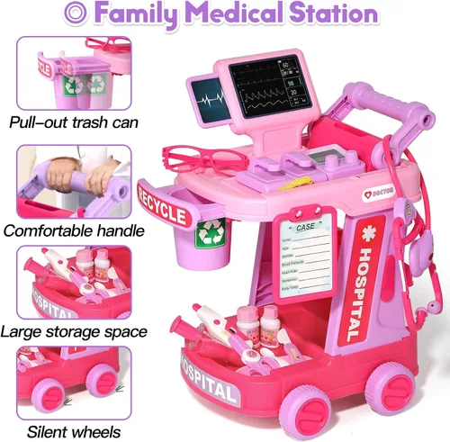Miniatura 11 de Phobby Kit de Doctor para Niños Pequeños de 3, 4, 5 años, juego médico de simulación para niños con bolsa y disfraz, juguete de carrito de médico