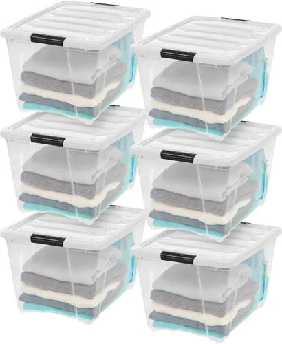 Miniatura 10 de IRIS USA - Contenedores de almacenamiento de plástico apilables de 40 cuartos de galón con tapas y hebillas de cierre, paquete de 4