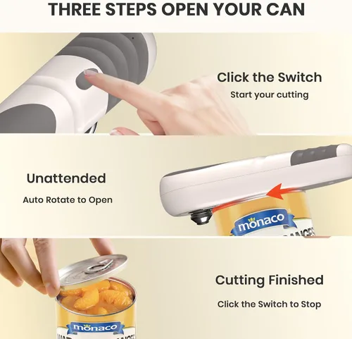 Miniatura 3 de miadore Abrelatas eléctrico para cocina, abrelatas automático recargable con hoja inclinada extraíble, operación de un solo toque, borde liso, imán