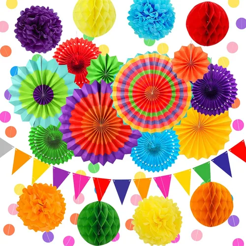 Miniatura 19 de 23 piezas de decoraciones de fiesta de cumpleaños azules para niños y hombres, bola de panal azul marino real azul claro, abanicos de papel