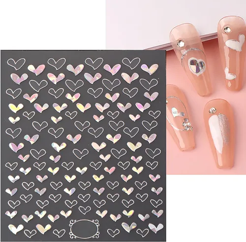 Miniatura 5 de 8 hojas de calcomanías de arte de uñas Aurora para mujeres, niños y niñas, láser de estrella plateada, serpiente, flor, conejo, corazón, diseño