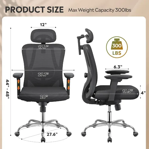 Miniatura 3 de DEVAISE - Silla ergonómica de malla para oficina con reposacabezas 3D ajustable y función de inclinación, silla grande y alta reclinable y cómoda