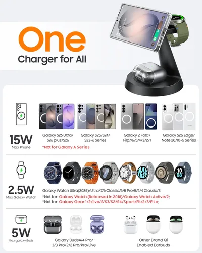 Miniatura 7 de Cargador inalámbrico magnético para Samsung, estación de carga 3 en 1 compatible con cargador MagSafe Samsung para Galaxy S25 Ultra S24 Z