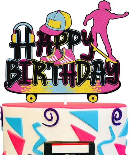 Decoración para pastel de cumpleaños para niña, diseño retro de los años 80, 1 unidad, 5.9 x 4.8 pulgadas