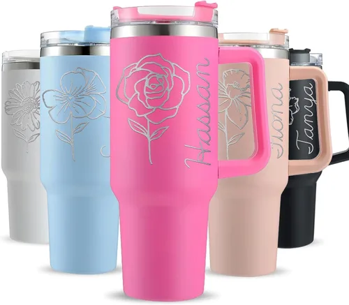 Miniatura 11 de Vaso personalizado – Grabado con láser con nombre, vaso delgado de acero inoxidable personalizado de 20 onzas con tapas y pajitas 19 colores y 16