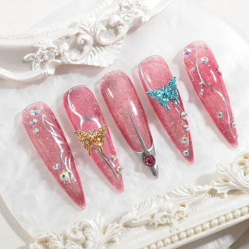 Miniatura 7 de 60 dijes de uñas de mariposa con purpurina 3D de mariposa para arte de uñas, de aleación de metal, encantos de uñas Kawaii para uñas acrílicas