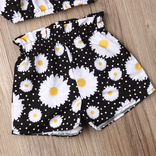 Miniatura 4 de Conjunto de 2 piezas de ropa con volantes y cuello halter floral para niños pequeños