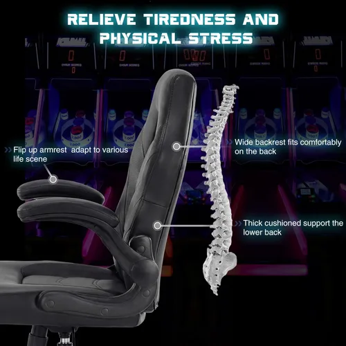 Miniatura 4 de DUMOS Silla ergonómica para juegos de computadora, escritorio de oficina en casa con soporte lumbar de piel sintética, juego de video grande y alto