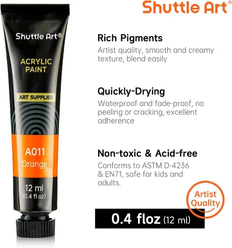 Miniatura 4 de Shuttle Art Juego de pintura acrílica, tubos de 15 x 0.4 fl oz, calidad de artista, pigmentos ricos no tóxicos, colores perfectos para niños