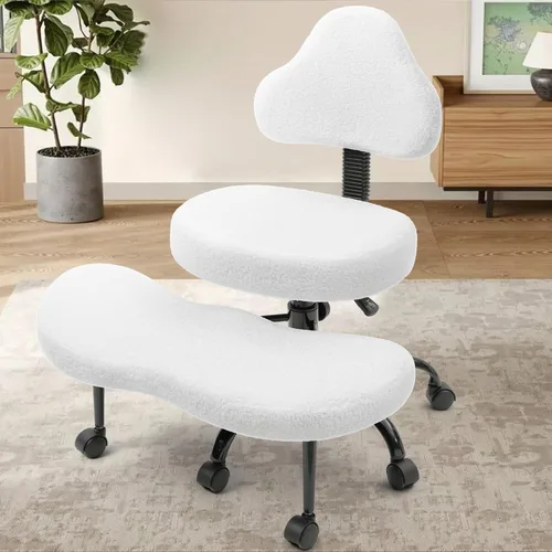 Miniatura 10 de AtHope Silla de oficina con patas cruzadas, silla de escritorio entrecruzada, asiento de yoga para meditación para TDAH con altura ajustable, Blanco