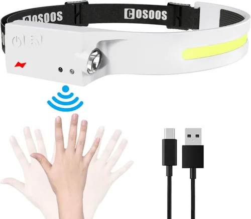 Miniatura 12 de COSOOS Linterna recargable de 2 LED, linterna brillante, diadema ajustable para niños y adultos, haz ancho de 1000 lúmenes y luz puntual, sensor
