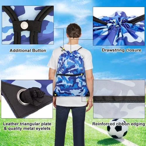 Miniatura 3 de Mochila deportiva con cordón, bolsa de gimnasio para yoga, viajes, para mujeres y hombres, tamaño grande con bolsillos con cremallera, Camuflado