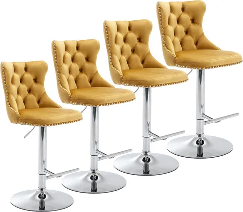 Miniatura 32 de Aoowow Juego de 2 taburetes de bar giratorios ajustables con respaldo de terciopelo copetudo, sillas de bar modernas tapizadas con cabeza de clavo