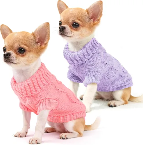 Miniatura 11 de 2 piezas de ropa para Chihuahua, suéter para perros pequeños, ropa de primavera y otoño, jersey de cuello alto cálido y grueso para Yorkie, gato