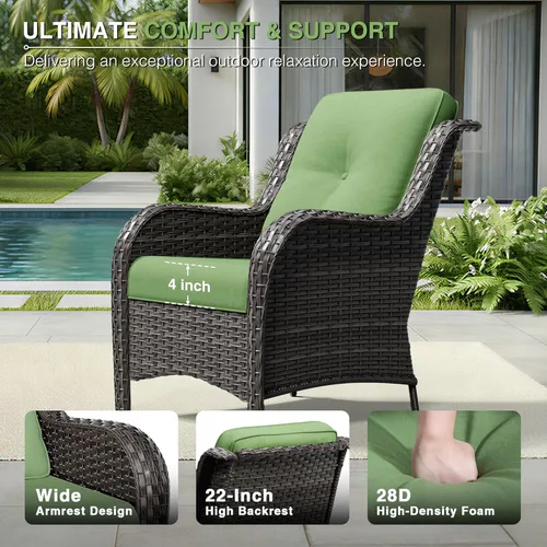 Miniatura 4 de Joyside Juego de sillas de mimbre para patio, juego de 3 piezas de mimbre para exteriores con 2 sillas reposabrazos y 1 mesa auxiliar para terraza