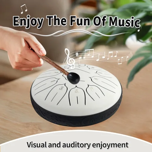 Miniatura 5 de Yahpetes Tambor de lengua de acero, instrumento de percusión musical, tambor de lluvia de metal para exterior, 6 pulgadas, 11 notas, tecla C