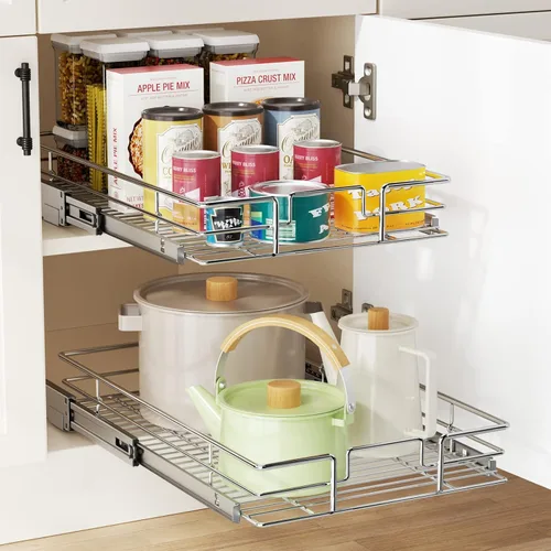 Miniatura 5 de LOVMOR Organizador de gabinete extraíble de 17 pulgadas de ancho x 21 pulgadas de profundidad, estantes extraíbles para armario de cocina, 1 Tier