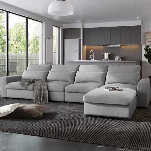 Miniatura 11 de KEVINSPACE Sofá seccional de 110 pulgadas, sofá en forma de U de 110 pulgadas, sofá de gran tamaño con respaldo cómodo tapizado con sillones dobles