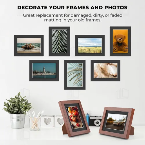 Miniatura 6 de Frametory, Marcos precortados negros de 5x7 pulgadas para fotos de 4x6 pulgadas, impresiones, obras de arte - Núcleo blanco con corte biselado