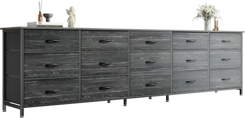 Miniatura 13 de Huuger Cómoda de 78.7 pulgadas de largo para dormitorio, cómoda de tela con 15 cajones para armario, soporte de TV grande para TV de 65, 75, 85