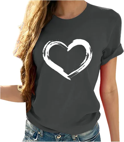 Miniatura 12 de Camisetas de manga corta con estampado de corazón para mujer, camisetas de ajuste regular, linda y divertida, ropa de regalo 2023