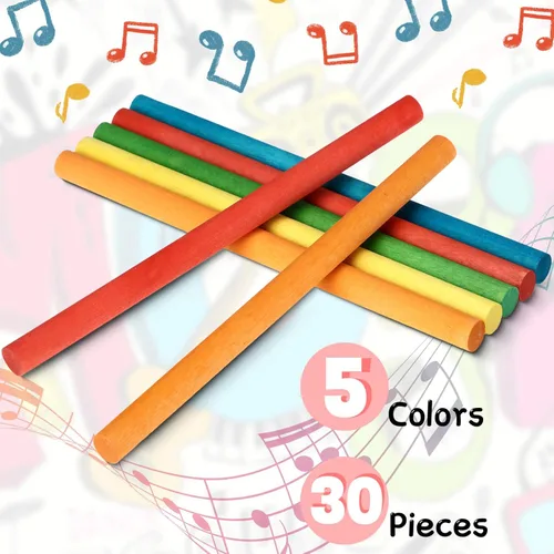 Miniatura 5 de Yookeer 30 unidades de palos de ritmo para niños, 5 colores de madera, palos lummi de madera, juguetes de percusión para niños pequeños, regalo