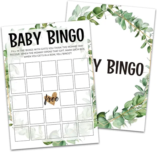 Miniatura 10 de Greenery - Tarjetas de juego de eucalipto para baby shower, suministros de fiesta de revelación de género de la selva tropical, diseño neutro
