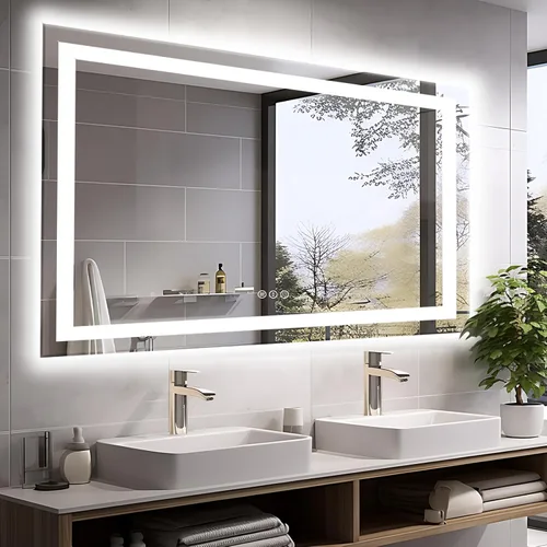 Miniatura 44 de EchosLife Espejos de baño LED de 20 x 28 pulgadas para pared, marco de aluminio negro (frontal y retroiluminado), espejo de tocador antivaho