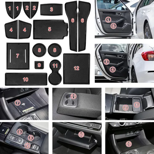 Miniatura 6 de Accesorios para Honda Civic 2022 2023 2024 2025 2026 11ª Generación Sedán Inserto de Portavasos Forro de Consola Central Alfombrillas de Ranuras