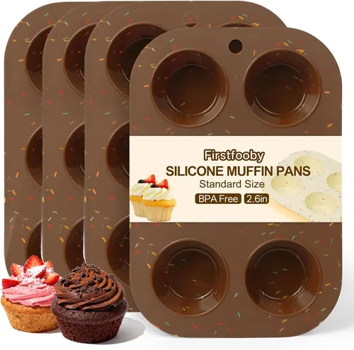 Miniatura 14 de 2 Pack Molde de silicona para magdalenas para hornear, molde de cupcakes antiadherente de tamaño normal, molde de silicona para magdalenas de 6 Crema