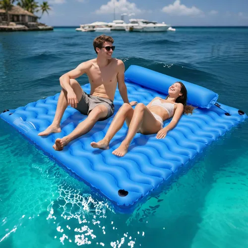 Miniatura 8 de 2-Person Inflatable Pool Float Adult, 71'' x 71'' Large Pool Lounger Float River Tube with Headrest, Adult Heavy Duty Pool Floats Mat for Swimming