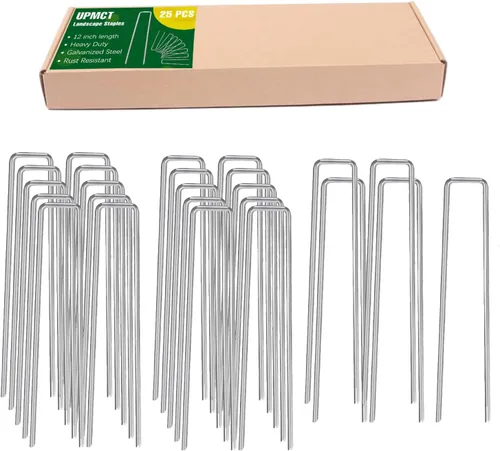 Miniatura 6 de Estacas galvanizadas de 12 pulgadas para paisaje, 25, 50, 100 unidades, resistentes al óxido, estacas de tierra en forma de U para tela de césped