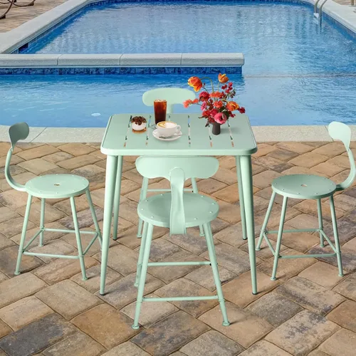 Miniatura 6 de Mesa de comedor moderna cuadrada de metal para 4 personas para exteriores e interiores, hogar, cafetería, bar, oficina, escritorio, reunión, césped