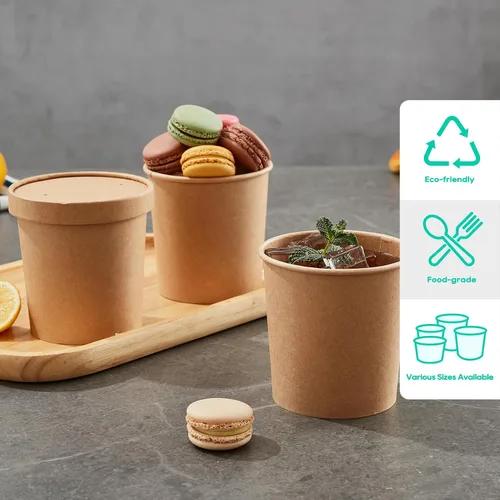 Miniatura 6 de JOLLY PARTY Paquete de 50 recipientes de papel para sopa de 16 onzas con tapas, vasos de papel desechables para alimentos, tazas de helado