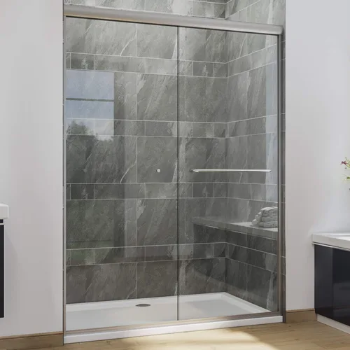 Miniatura 28 de SUNNY SHOWER Puerta de ducha semi sin marco de 60 pulgadas (ancho) x 72 pulgadas (alto), puerta de regadera de vidrio deslizante doble, recinto
