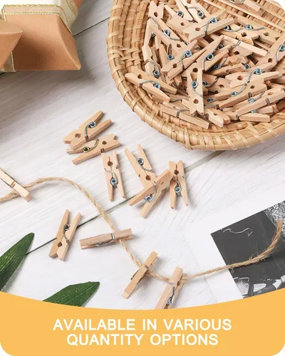 Miniatura 8 de Mini alfileres de ropa para fotos, mini pinzas para la ropa, cadena de fotos mejorada de 1.18 pulgadas con clips, pequeños pines de cierre de madera