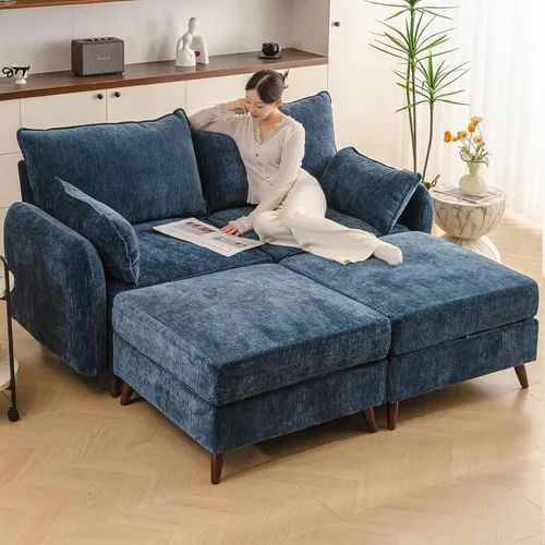 Miniatura 53 de Rexulqo Sofá modular modular de 104 pulgadas con almacenamiento para todos los asientos, sofá grande en forma de L, cómodos sofás de nube con Azul