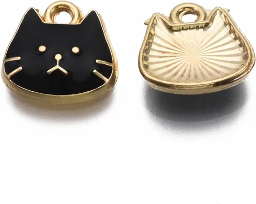 Miniatura 8 de KitBeads 20 dijes esmaltados de gato negro mini cabeza de animal gatito mascota encanto para hacer joyas, pulseras collar a granel