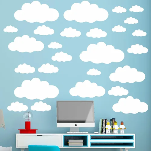Calcomanías de pared de nubes blancas para techo, 31 unidades, tamaño mezclado, calcomanías de colores para dormitorio de niños, decoración del