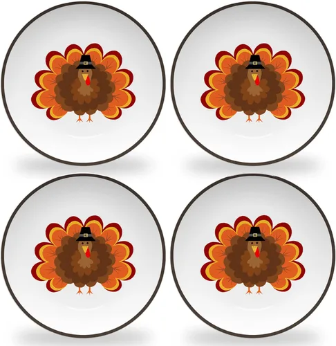 Tiny Expressions - Platos de Acción de Gracias para niños - Juego de 4 platos de melamina de Acción de Gracias con bonitos diseños de pavo para
