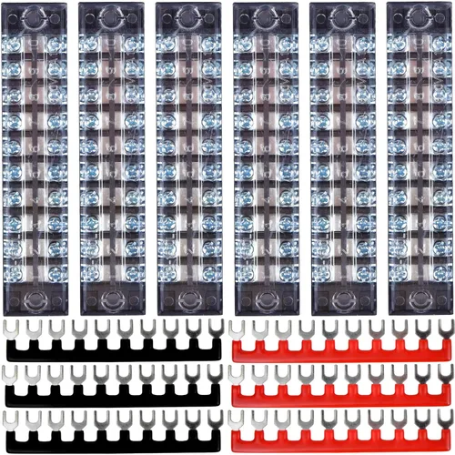 Miniatura 8 de Bloques de terminales de 5 posiciones, 12 piezas, 6 unidades, juego de 6 terminales de barra de bus de doble fila, 600 V 15 A, bloque de terminales