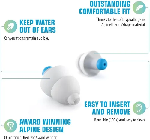Miniatura 3 de Alpine SwimSafe - Tapones para los oídos para adultos, protección contra el agua, cómodos tapones impermeables con filtro, hipoalergénicos