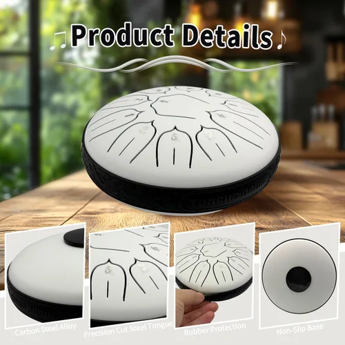 Miniatura 3 de Yahpetes Tambor de lengua de acero, instrumento de percusión musical, tambor de lluvia de metal para exterior, 6 pulgadas, 11 notas, tecla C